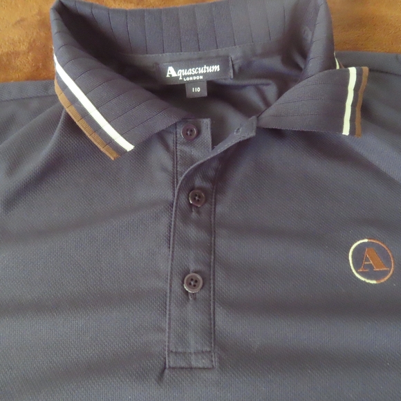 Aquascutum Polo Shirt Mens Black Brown White Trim sz 110 - Picture 5 of 9